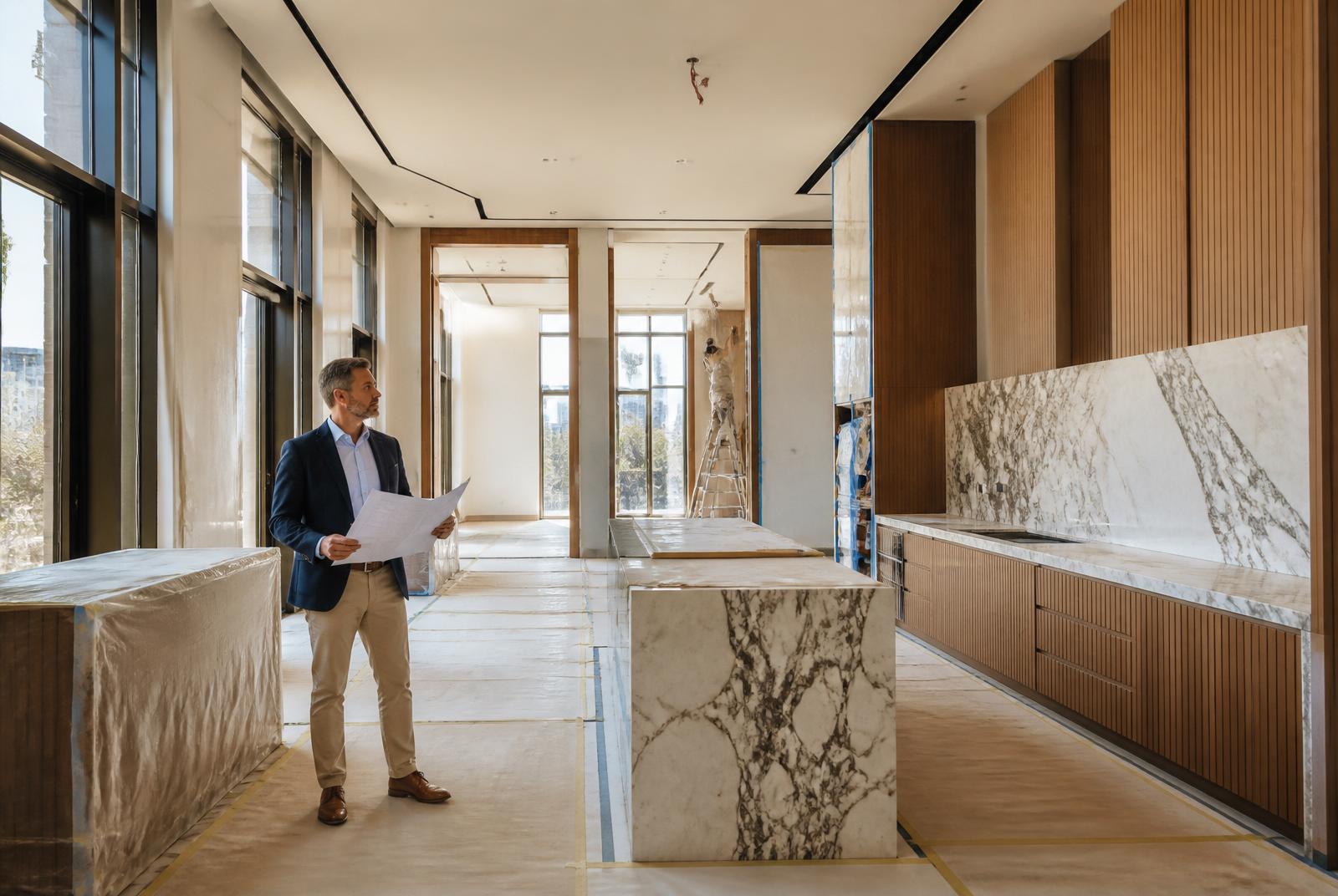 Luxury residence renovation and interior transformation in progress.