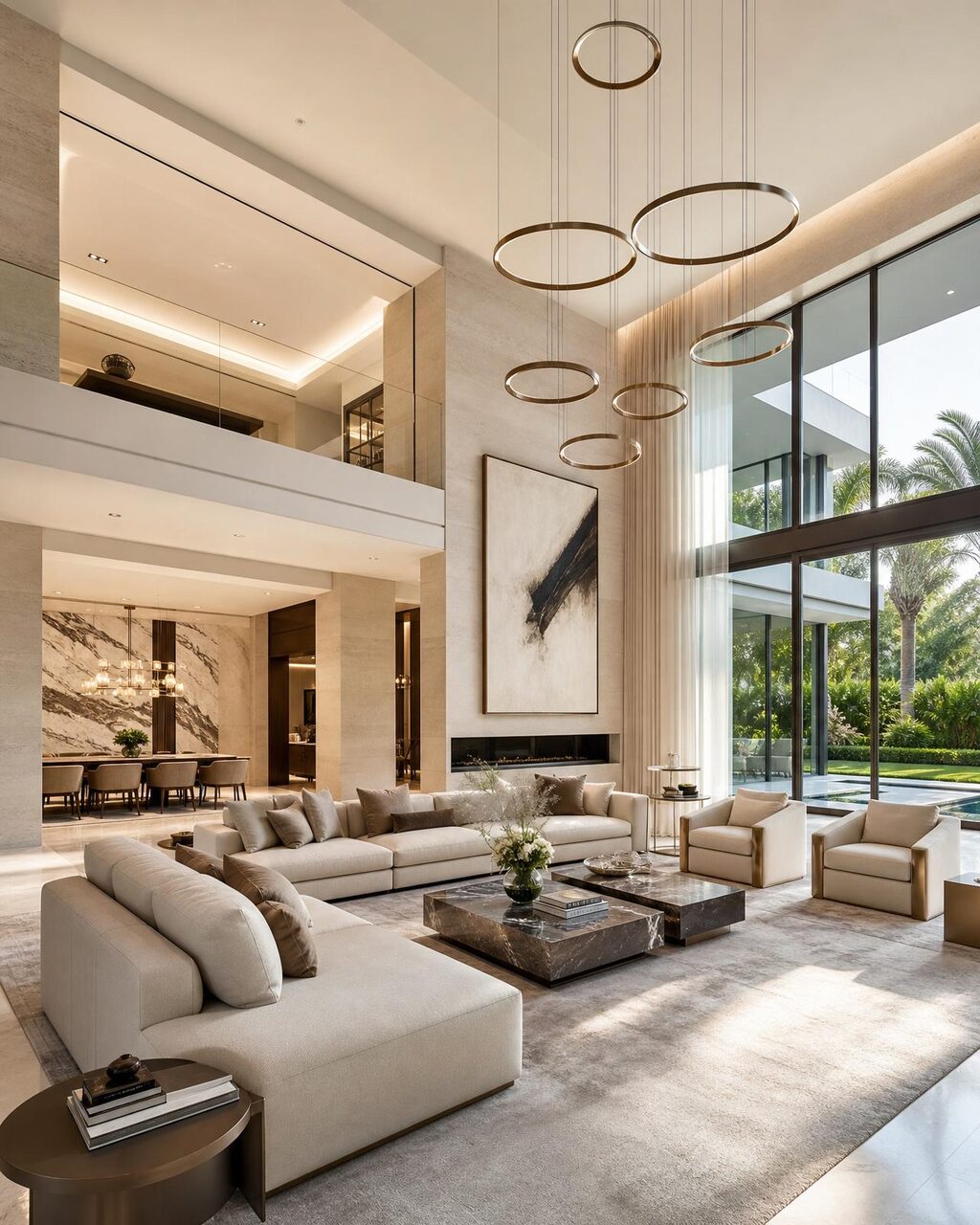 Grand estate interior with sculptural staircase