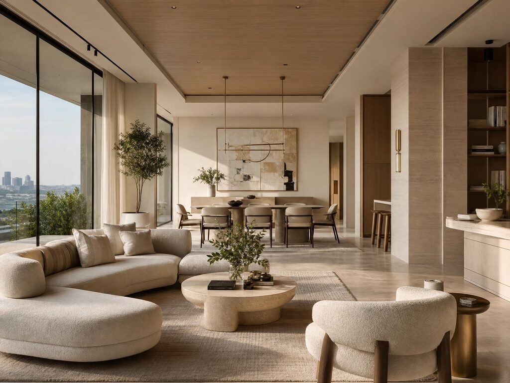 Elegant estate interior with curated furnishings and soft natural light