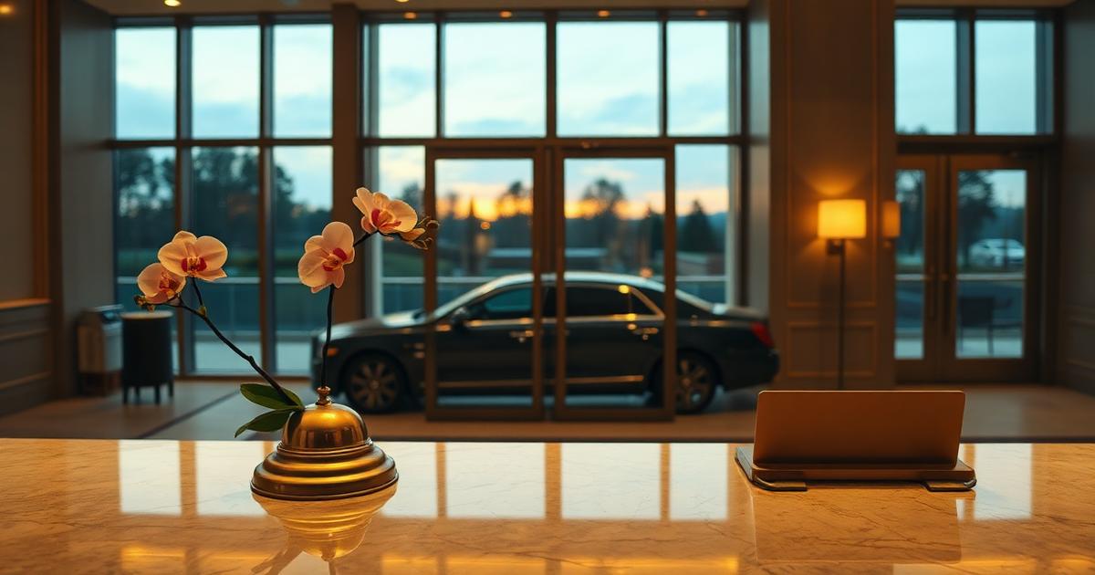 Elegant concierge desk with fresh roses