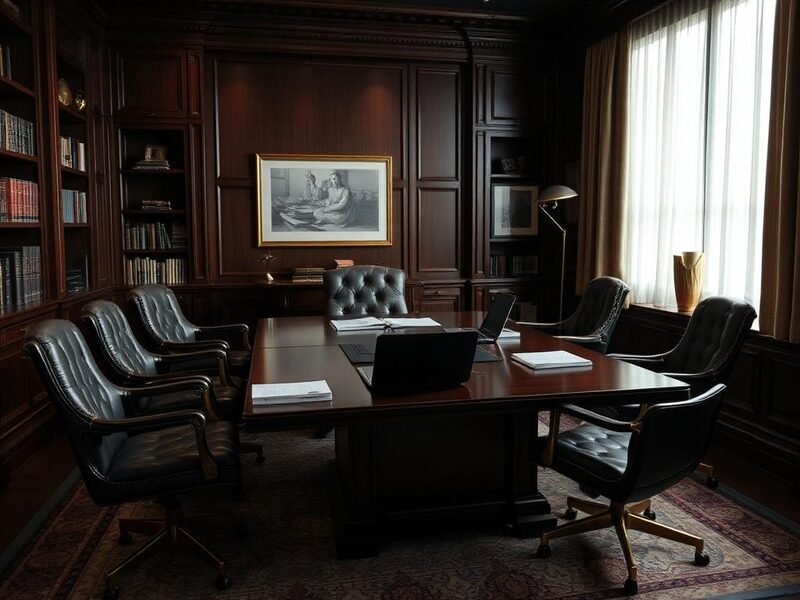 Family office boardroom in walnut and brass