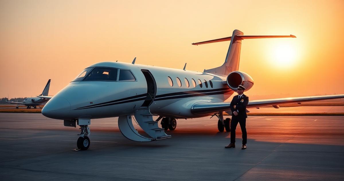 Private jet beside a superyacht at sunset