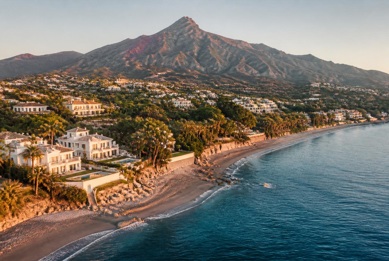 Marbella coastline and Mediterranean luxury residential area.