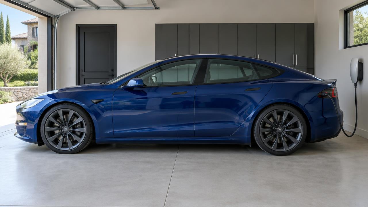 Vehicle 3 — Tesla Model S Plaid (Deep Blue Metallic, bay 3) — Side — photo 2