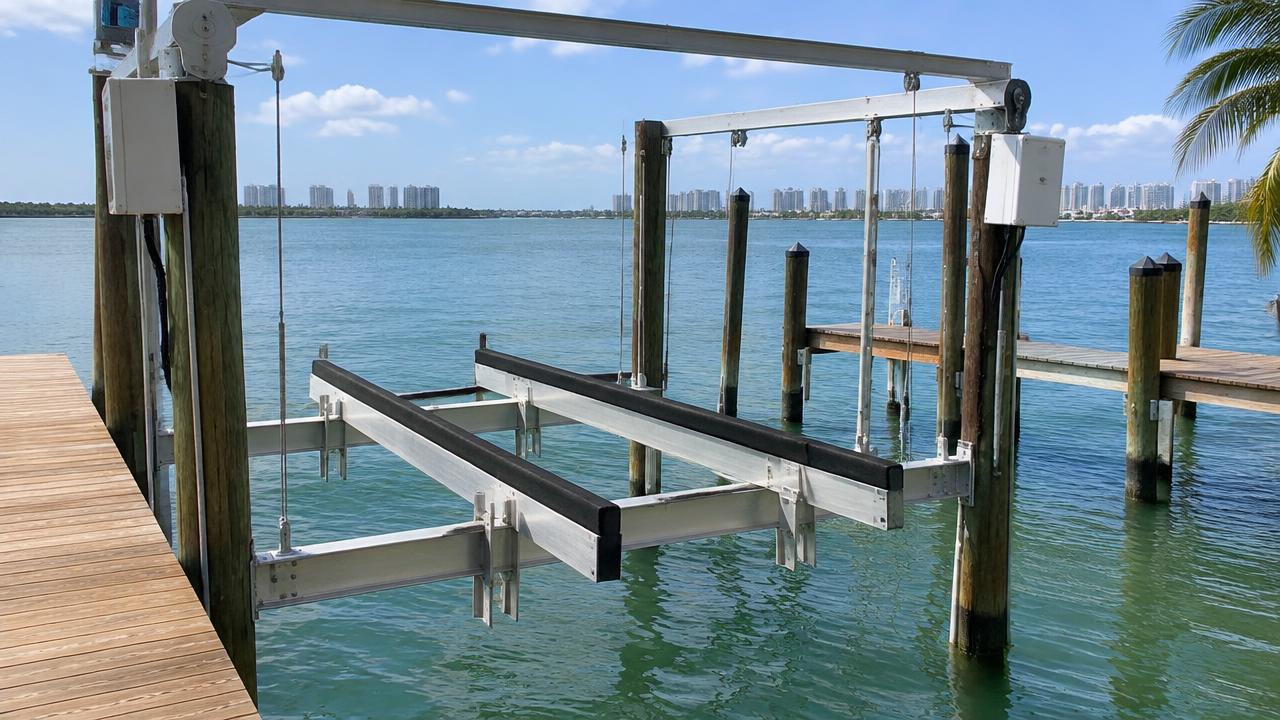 Dock, boat lift & seawall — Dock & lift — photo 1