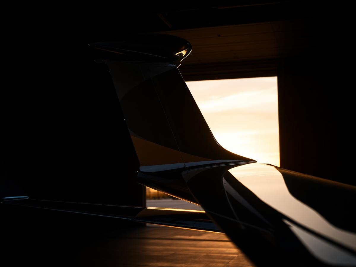 Midsize business jet tail and winglet in graphite and bronze bespoke livery