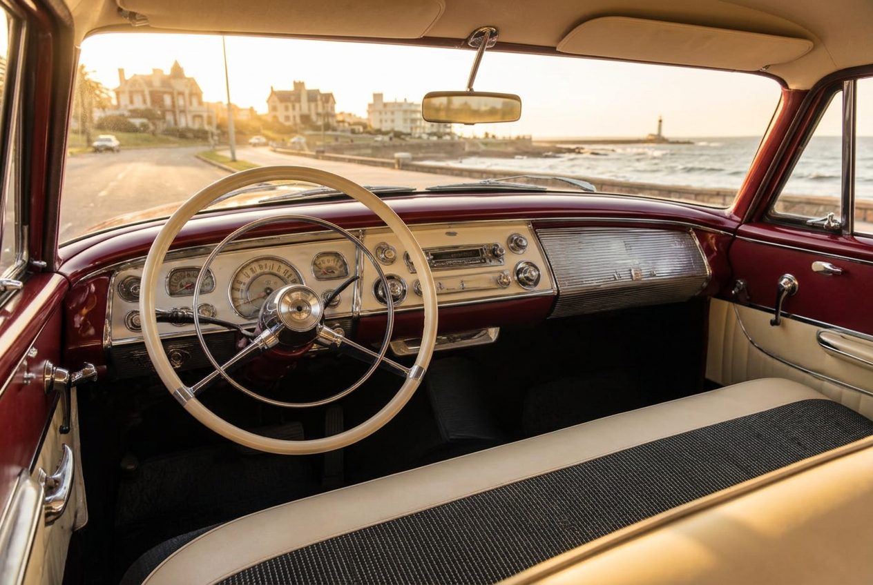 Restored two-tone cabin of the 1955 Dodge Kingsway with period-correct upholstery