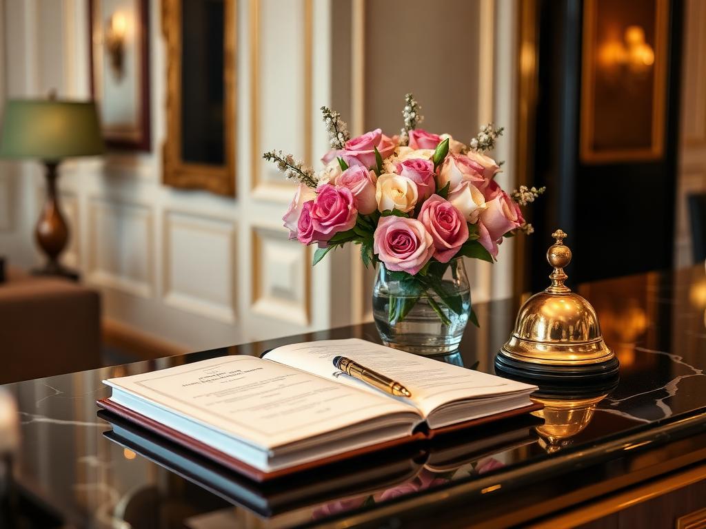 Elegant concierge desk with fresh roses